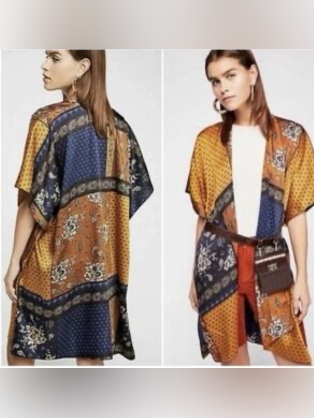 Free People Mon Cheri Silky Patchwork Kimono